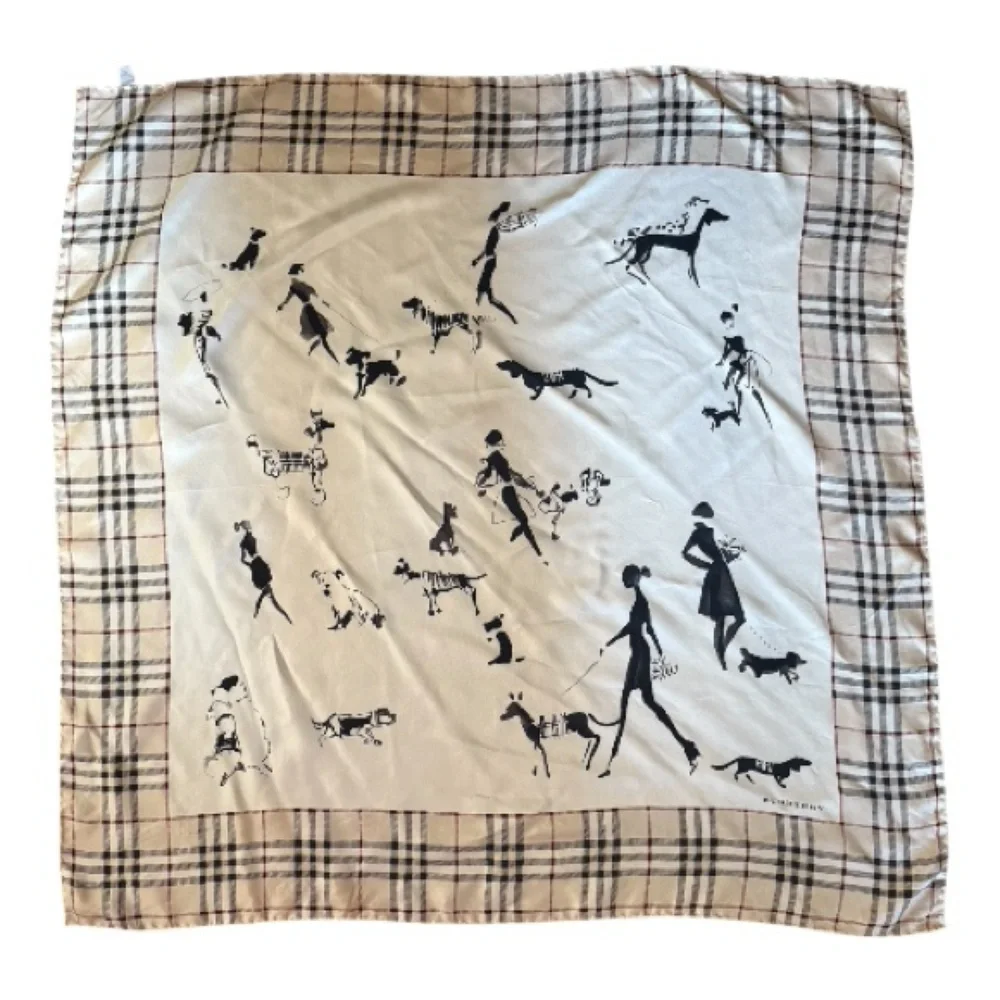 Burberry Vintage Cream and Black Silk Dog Print Scarf. Brand New - 35x35” - Picture 6 of 11